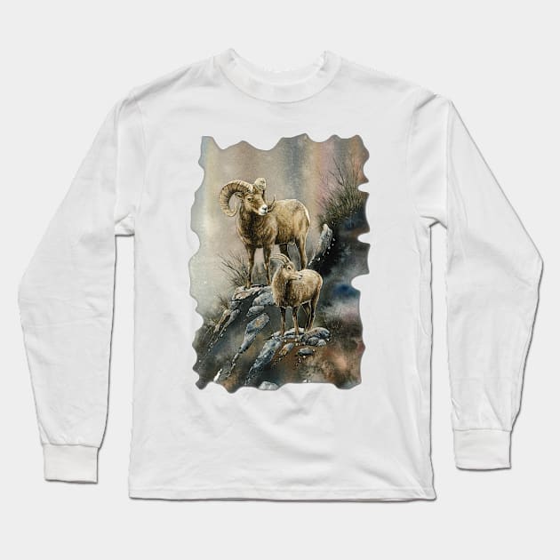 Bighorns Long Sleeve T-Shirt by Dave Bartholet Wildlife Art